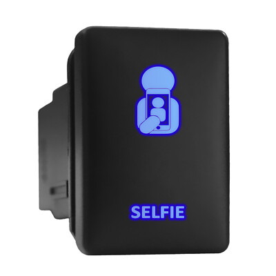 SELFIE Blue LED Backlit Switch Short Push Button 1.28''x 0.87'' (Fit: Toyota)