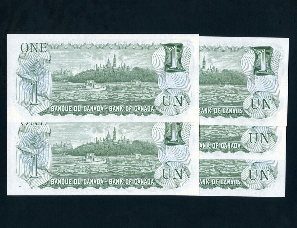 5 Canada 1973 1 Dollar Bank Notes UNC Consecutive S/N's ECP8096829 ...