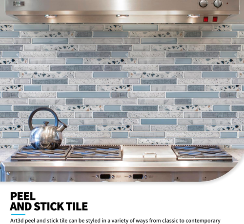 Peel and Stick Kitchen Backsplash Self-Adhesive Wall Tile Stone, 10 Sheets - Picture 3 of 8
