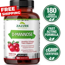 D-Mannose Capsules 180 Veggie Caps 1000mg 100% Pure UTI Relief Urinary Tract USA