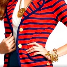 CAbi Au Revoir Yacht Club Red Blue Striped Nautical Blazer Gold Buttons XS