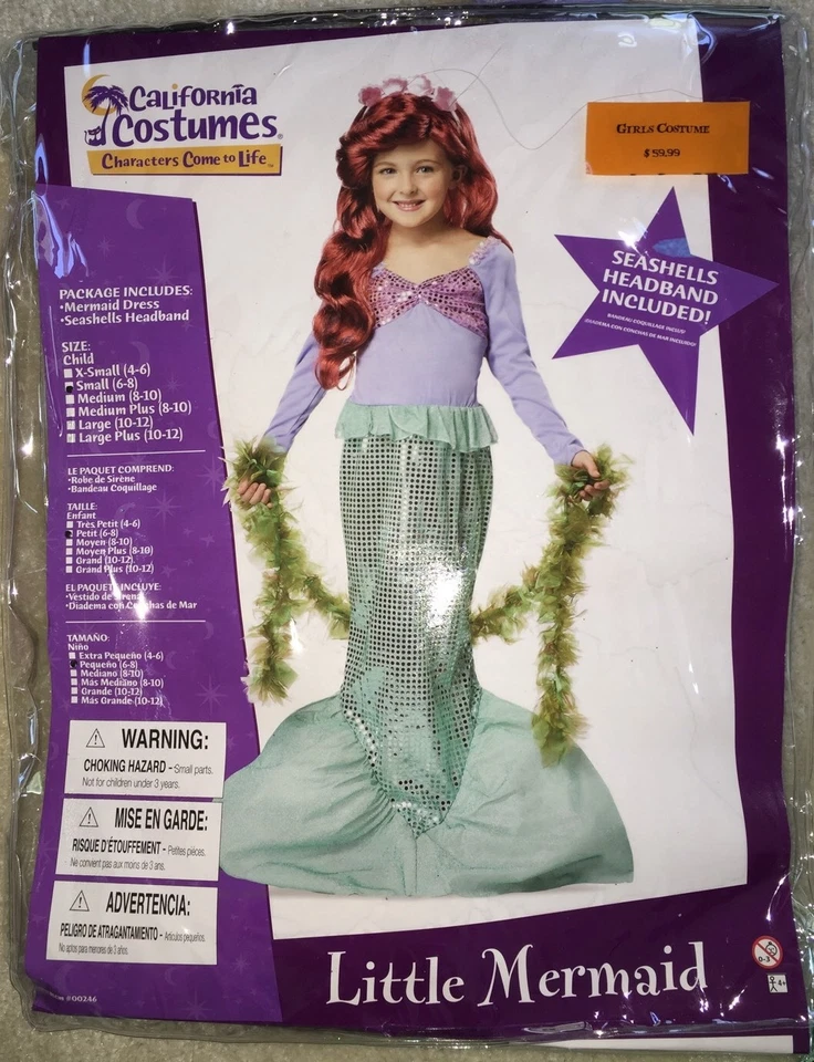 Disfraz de Sirenita Infantil Elegante con Bonificación PELUCA LARGA ROJA Foto 2 de 4