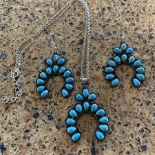 Faux turquoise Necklace Set Silvertone Western Style