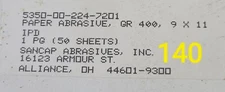 Paper, abrasive sandpaper Gr 400 9"x11" set of 11 sheets