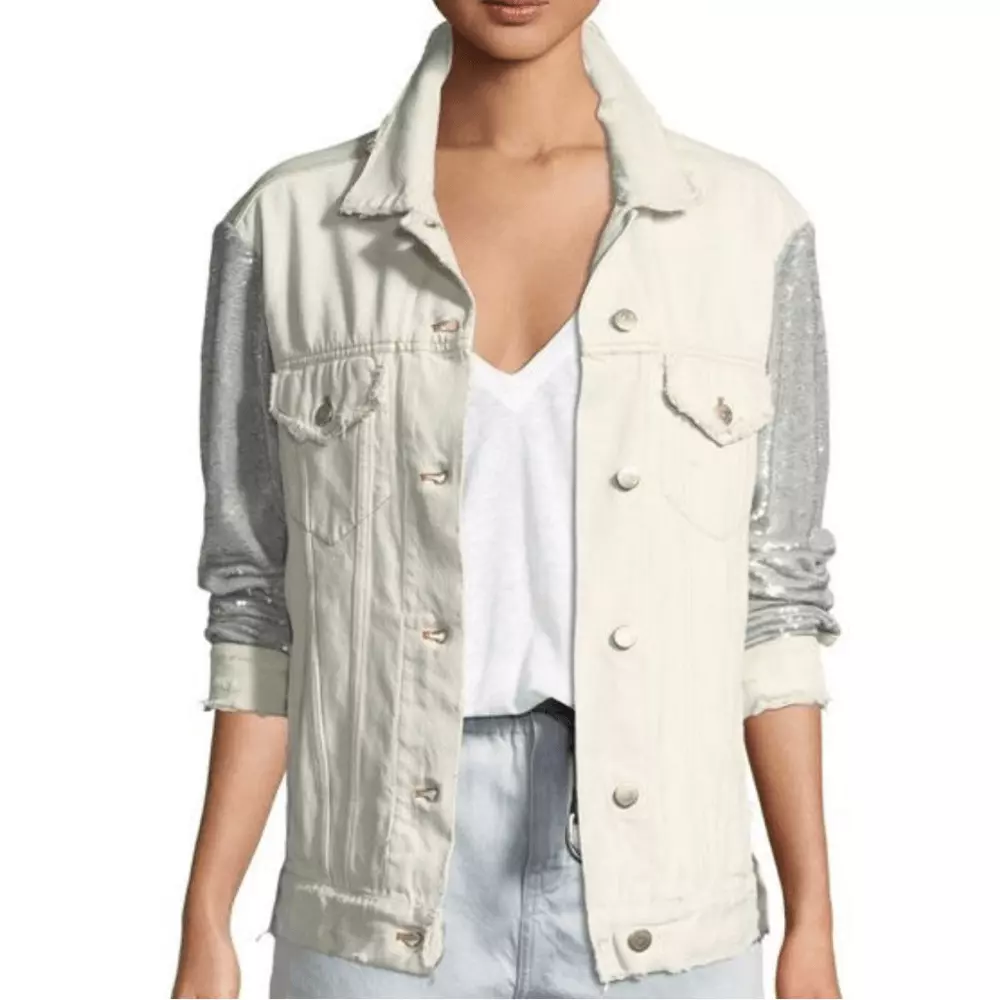 White frayed denim jacket top