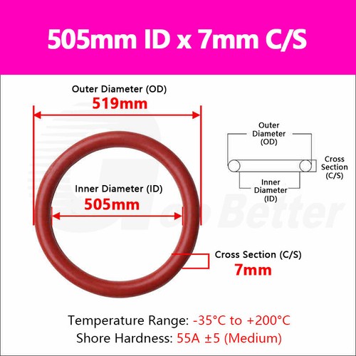 Schnurstärke 7mm O-Ringe Silikon Dichtring VMQ Dichtungsringe 102mm-860mm ID Rot - Picture 115 of 157