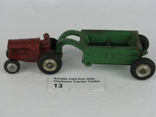 Antique 1920-30s Arcade Cast Iron Allis Chalmers Tractor Bottom Dump Trailer 13
