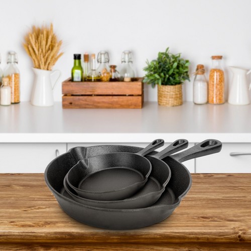 6" 8" 10" Seasoned Cast Iron Skillet 3 Piece Set Frying Pan Cooking Pan Cookware - Picture 15 of 21