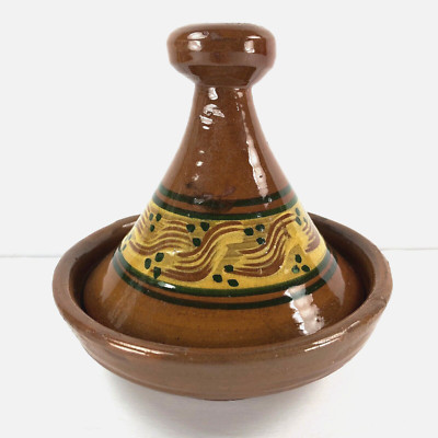 Vintage Small Moroccan Tagine Tajine Slip Sgraffito Redware Pottery Boho Decor