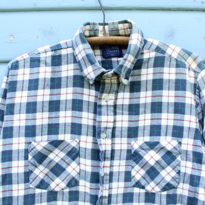 Vintage 80s Sears Cotton Flannel Plaid Shirt Large Tall | eBay