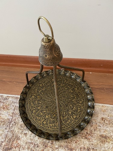 Traditionelles türkisches Kaffee & Tee Serviertablett mit Aufhänger - dunkle Messingfarbe - Bild 3 von 19