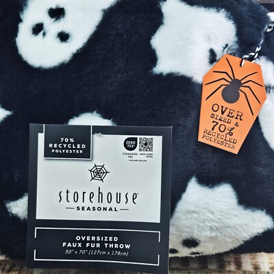 Halloween Black Ghost Blanket Throw Oversized Warm Faux Fur Storehouse Luxury