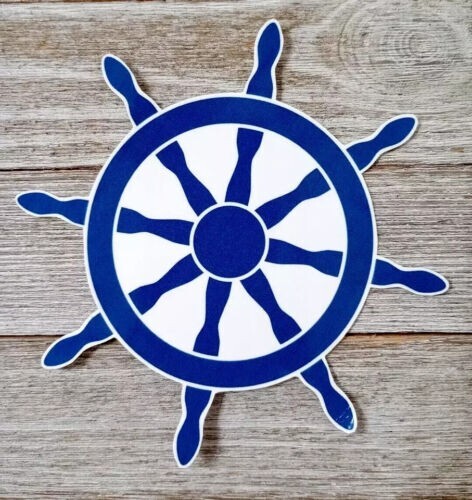 boat ship wheel nautical wall safe sticker blue 8.5 inch 1pc