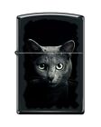Zippo 82225 black cat green eyes russian blue worn border paint strokes Lighter