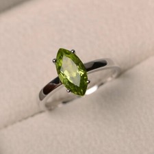 Green Peridot 925 Sterling Silver Dainty Ring Natural Gemstone Women Ring