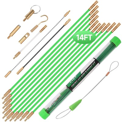#ad 14FT Fiberglass Running Electrical Wire Cable Glow Rods Wire Pulling Fish Rod... $20.99