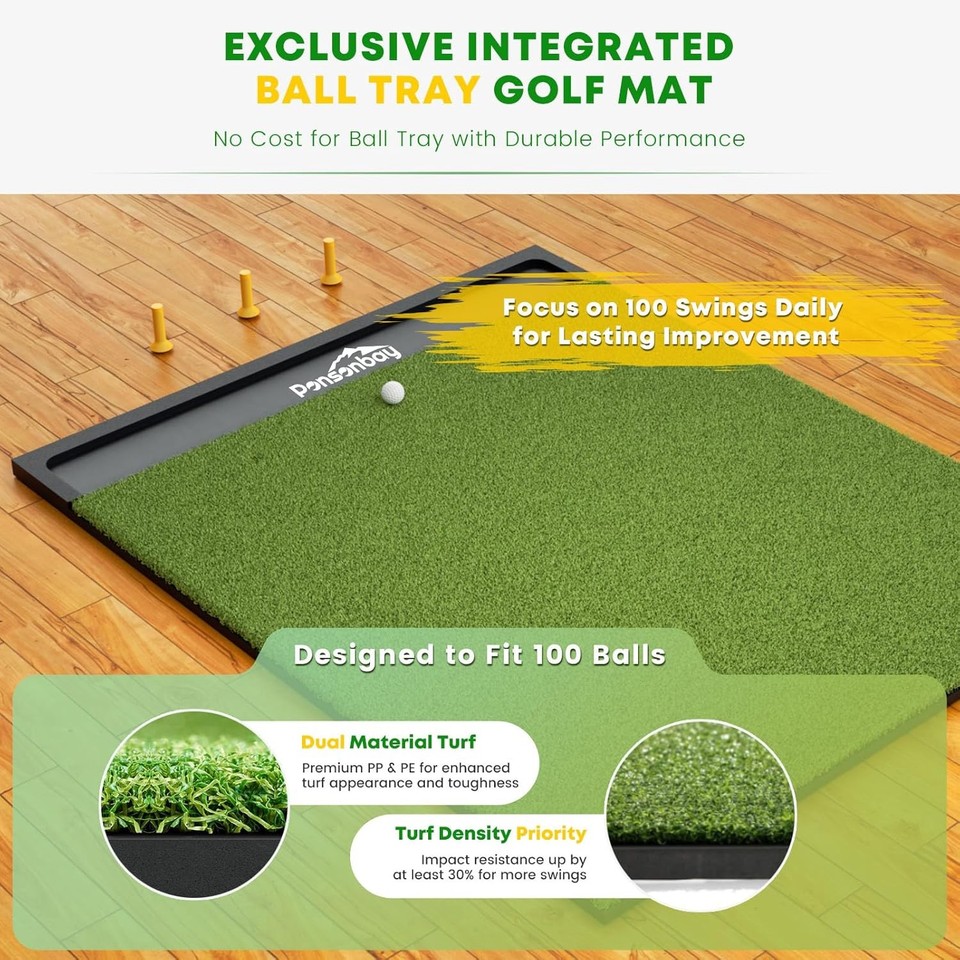 Integrated 5 x 4 ft Golf Training Mat with Ball Tray Thickening ...