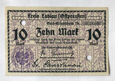 Notgeld powiat Labiau w Prusach Wschodnich, Polessk, banknot zastępczy 10 marek prawdopodobnie 1918
