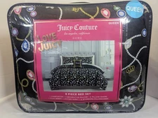Juicy Couture Jewelery Gems Crowns QUEEN Bed Set Comforter, Shams, Sheets,Pillow