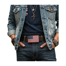 Men Women Belt Buckle Metal Silver United State America USA Flag 4th July Style