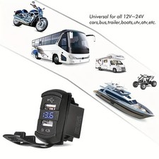Caricabatteria Presa Doppio USB 12V 24V Voltmetro LED Auto Moto Barca Universale - Miniatura 5