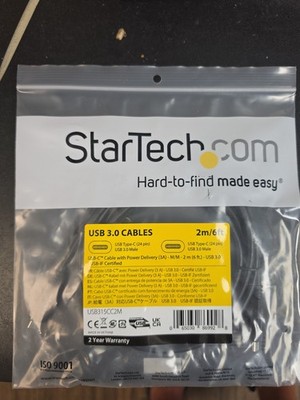 New StarTech USB315CC2M Black USB-C Cable with Power Delivery USB 3.0
