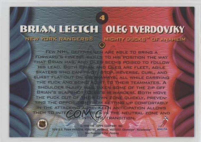 1994 Topps Finest Bowman's Best Duals Refractor Brian Leetch Oleg Tverdovsky HOF - Image 2 of 2