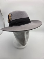 Vintage DOESKIN Wool Felt Hat Grey Feather Band Geo. W. Boolean  Co USA Fedora