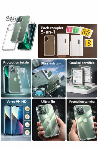 Coque iPhone 16 15 14 13 12 11 Pro Max + 2 Verres Trempés + 2 Vitres Caméra - Afbeelding 10 van 11