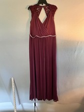 David's Bridal Dress Womens 12 Red Lace V Neck Maxi Rhinestone Waist Bridesmaid