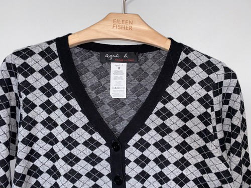 Cardigan coton motif Argyle gris et noir diamant Agnes B taille M - Photo 3/4