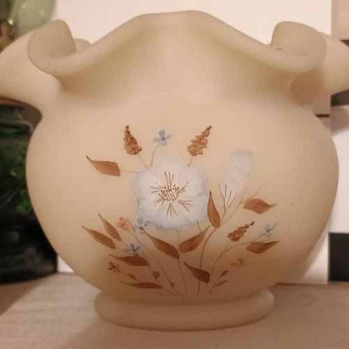Hand Painted Fenton Custard Glass Vase