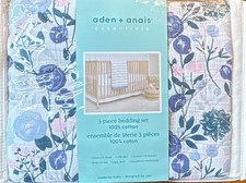 aden  anais 3-Piece Crib Bedding Set Floral Cotton Sheet Skirt Blanket