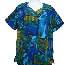 White Swan Scrub Top Womens Small Blue Short Sleeve Shirt No Pockets Pullover