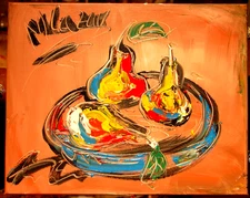 3 PEARS  ABSTRACT ARTWORK DECO canvas painting  Original Oil Painting G8788