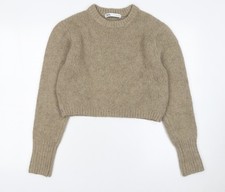 Zara Damen Pullover Beige Rundhals Alpaka Wol...