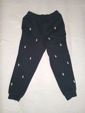 Polo Ralph Lauren Boys Blue Sweatpants Embroidery Logo All Over Size 7