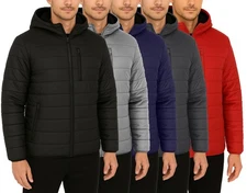 Mens Sherpa-Lined Hooded Puffer Jacket Waterproof Warm Winter Zip Pockets NEW