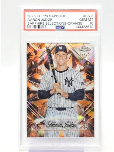 AARON JUDGE 2025 TOPPS CHROME SAPPHIRE SELECTIONS ORANGE /25 PSA 10 Q4856