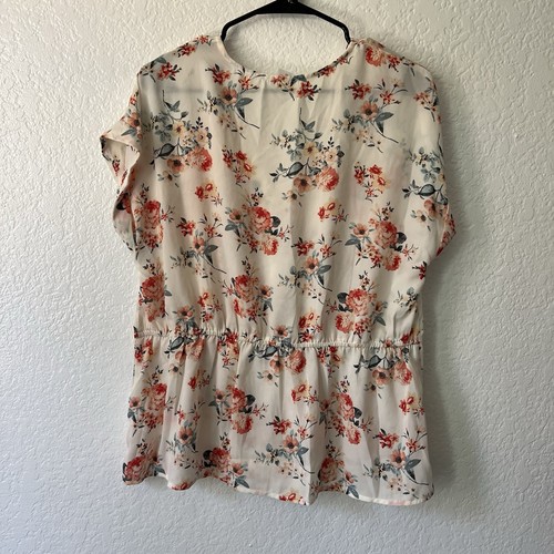 Women’s XL Top Blouse Surplice Floral V-neck Faux Wrap Empire Waist Cottage Boho - Picture 6 of 7