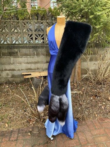 Monroe Style Real Full Pelt Black Fox Stole Wrap New item Evening Made in USA - Picture 7 of 14