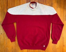 Vintage Russell Athletic Color Panel Crewneck Sweater Mens XL Red Gray Made USA