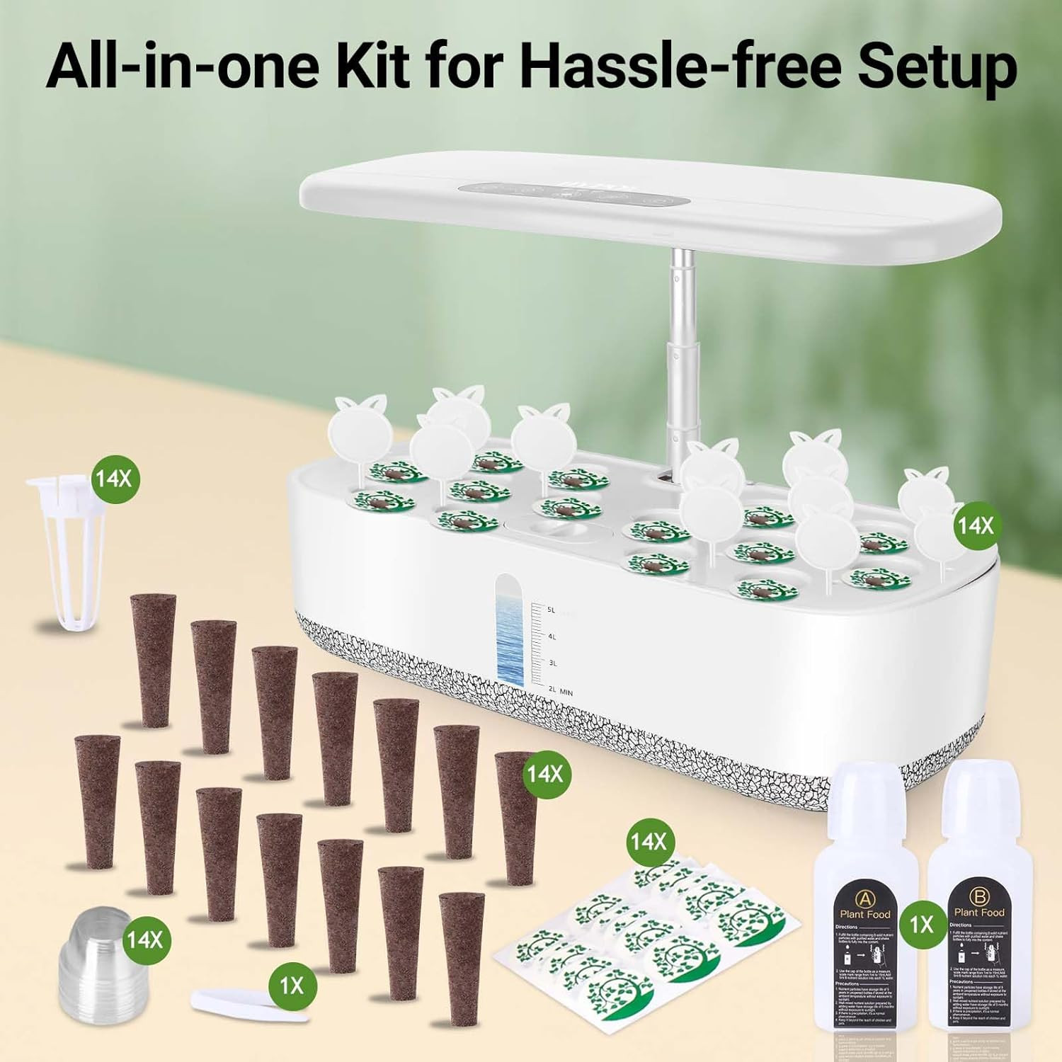 Large Hydroponics Growing System 14 Pods, Indoor Herb Garden with LED Grow Light