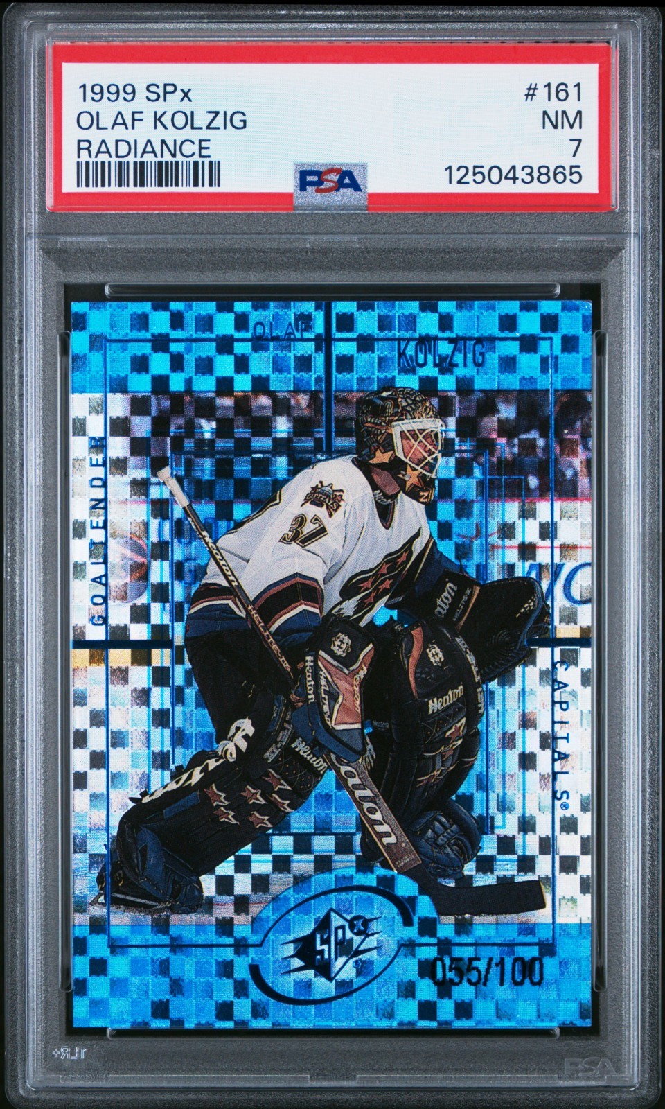 Olaf Kolzig 1999 SPx #161 Radiance 055/100 PSA 7 NM CAPITALS VEZINA