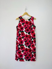 Hobbs Dress Women Size 10 White Red Floral Knee Length Round Neck Wedding Ribbed