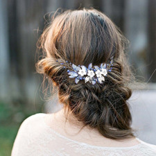 Butterfly Bride Wedding Hair Vine Blue Pearl Bridal Hair Piece Silver Rhinest...