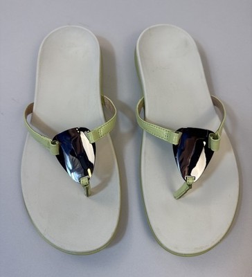 VIONIC Raysa Sandals Womens 10 Green Leather Thong Toe Post Supportive Comfort