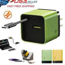 3 in 1 GaN Charger Fast Charge 80W,Retractable Type-C Cable For iPhone17 Pro/Air