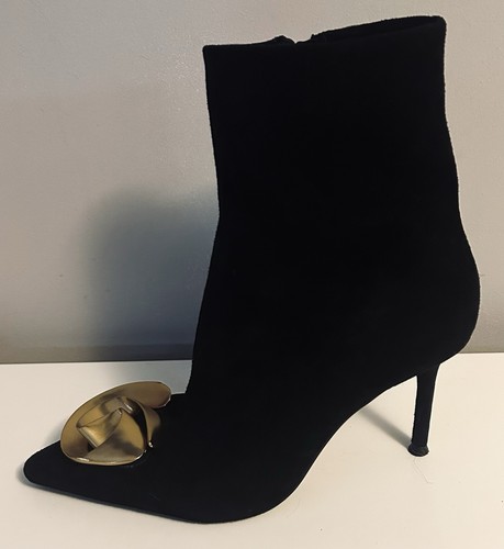 Zara Women’s Black Suede Stiletto Ankle Boots Size 38 High Heel Bootie - Picture 2 of 8
