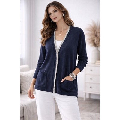 NWT Armani Exchange AX Chic Navy Blue Linen Cotton Cardigan Metallic Trim Large